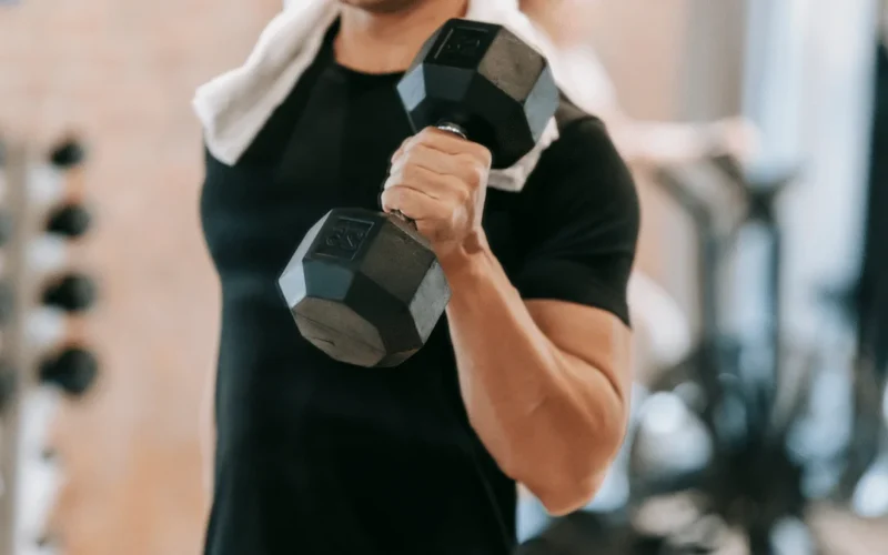 Barbell loaded with weight plates for heavy lifting