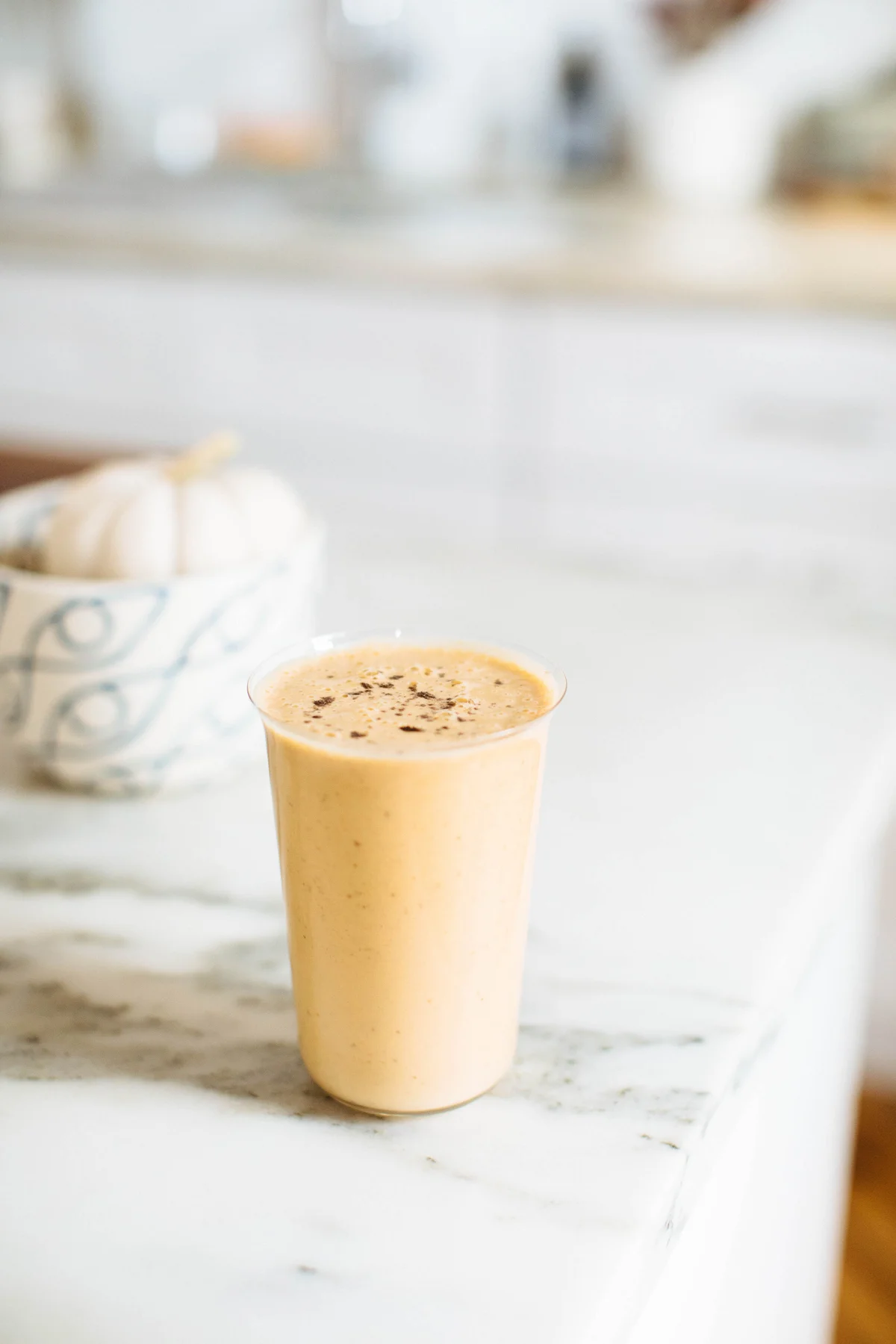 Cinnamon sweet potato smoothie in glass